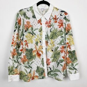 Chico's Floral Lace Blouse - White, Green, Orange, Yellow